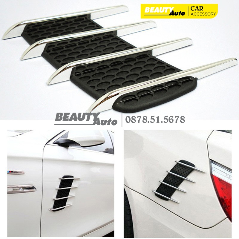 Bộ 2 nẹp hốc gió mang cá dán sườn giả hốc gió trang trí ô tô tạo đẳng cấp xe