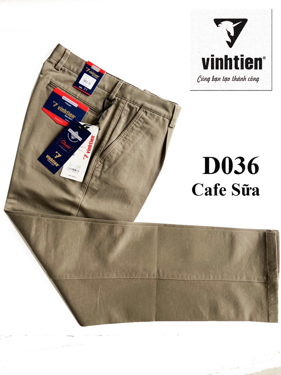 Quần Kaki 100% Cotton 1 Ly Trung Niên Vĩnh Tiến Màu Nâu Cafe