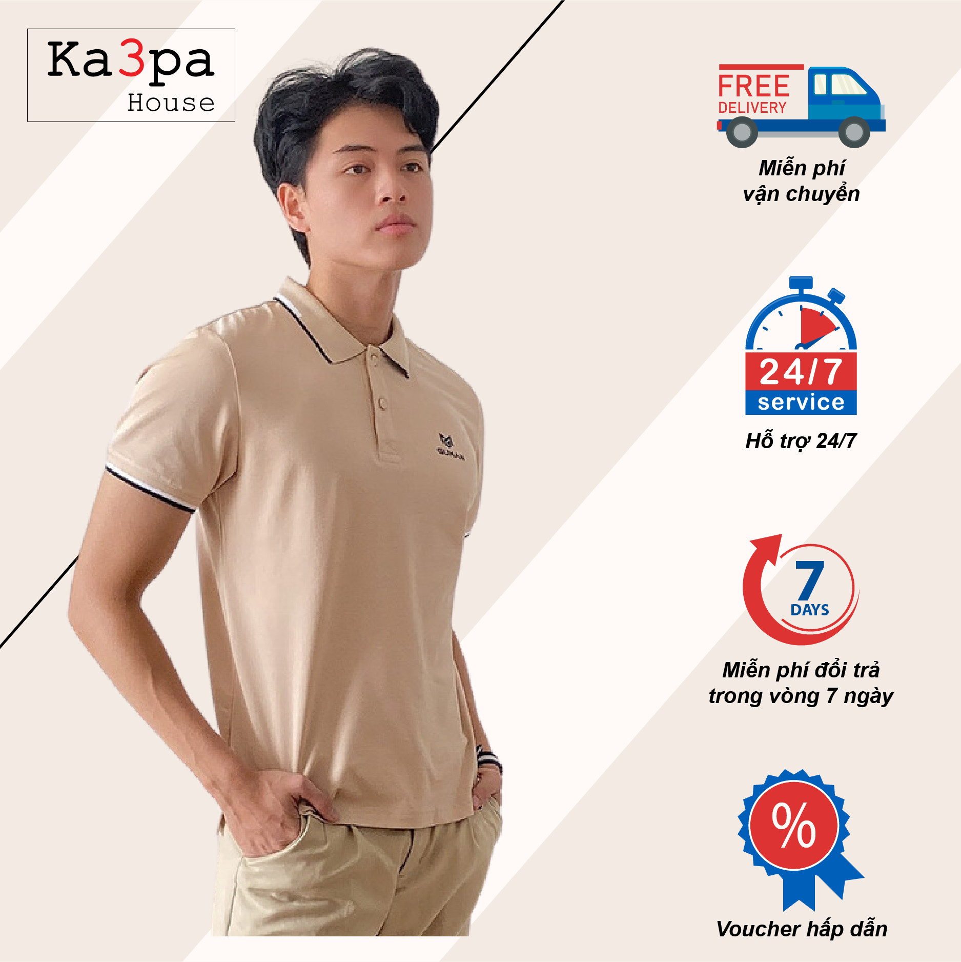Áo thun polo casual guman beige gbe115