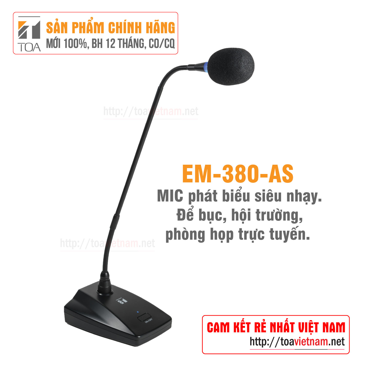 Micro TOA EM-380-AS Cổ ngỗng độ nhạy cao ,để bục, phát biểu cao cấp chuyên dùng cho phòng họp, hội trường