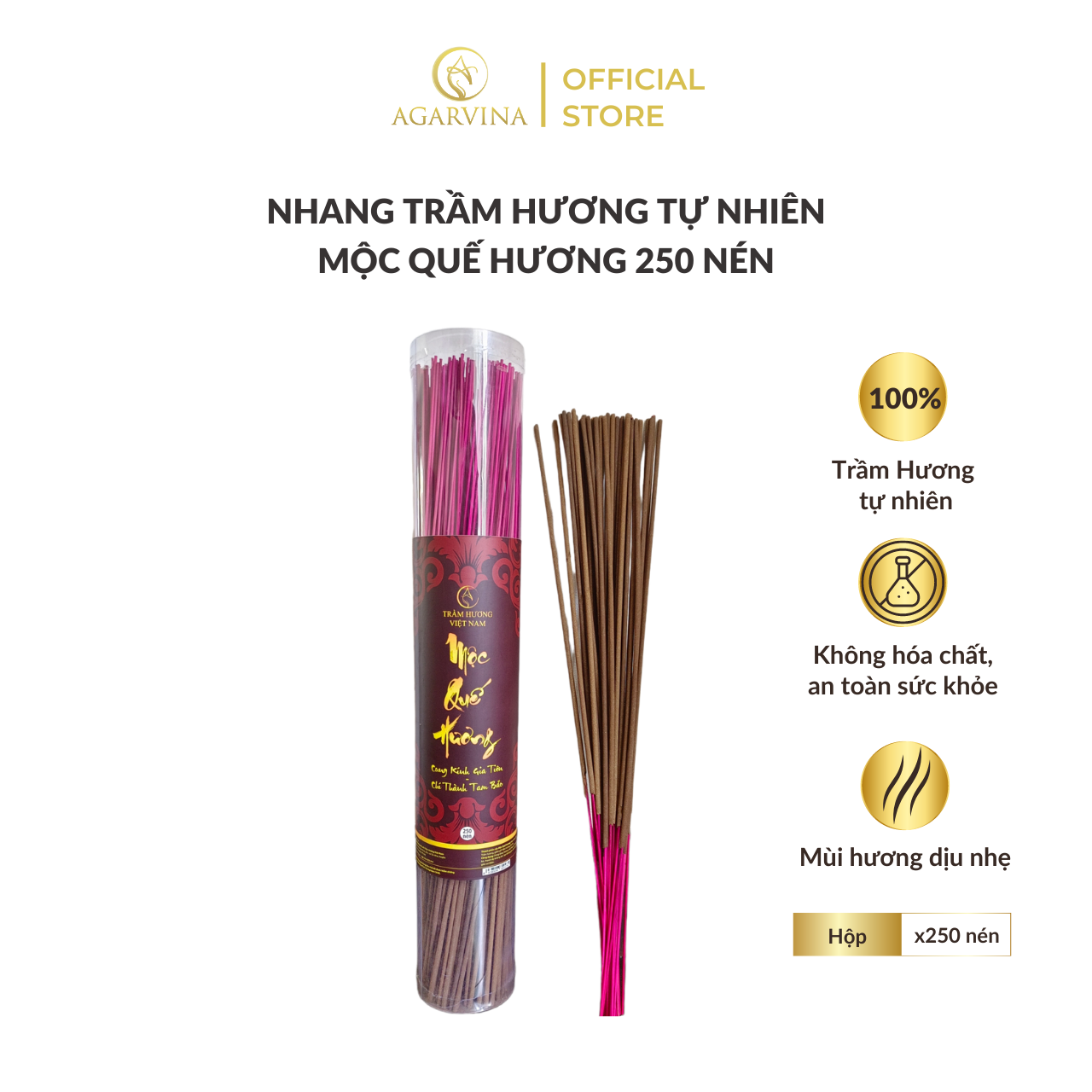 Nhang trầm hương dược thảo mộc quế hương agarvina - 250 nén