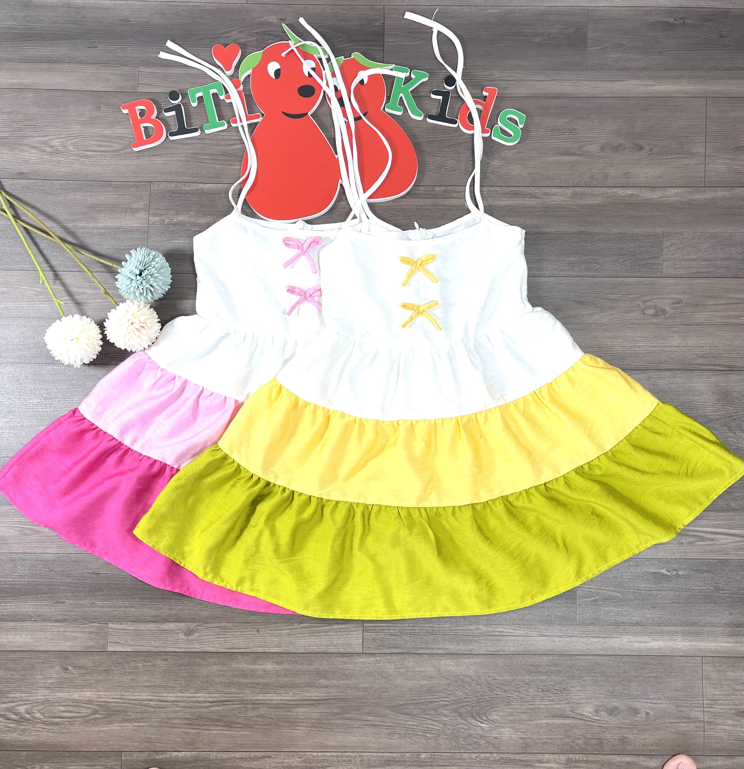 Đầm bé gái,váy trẻ em 2 dây SHOPMINAKIDS thiết kế cao cấp 3 màu size từ 0-8 tuổi