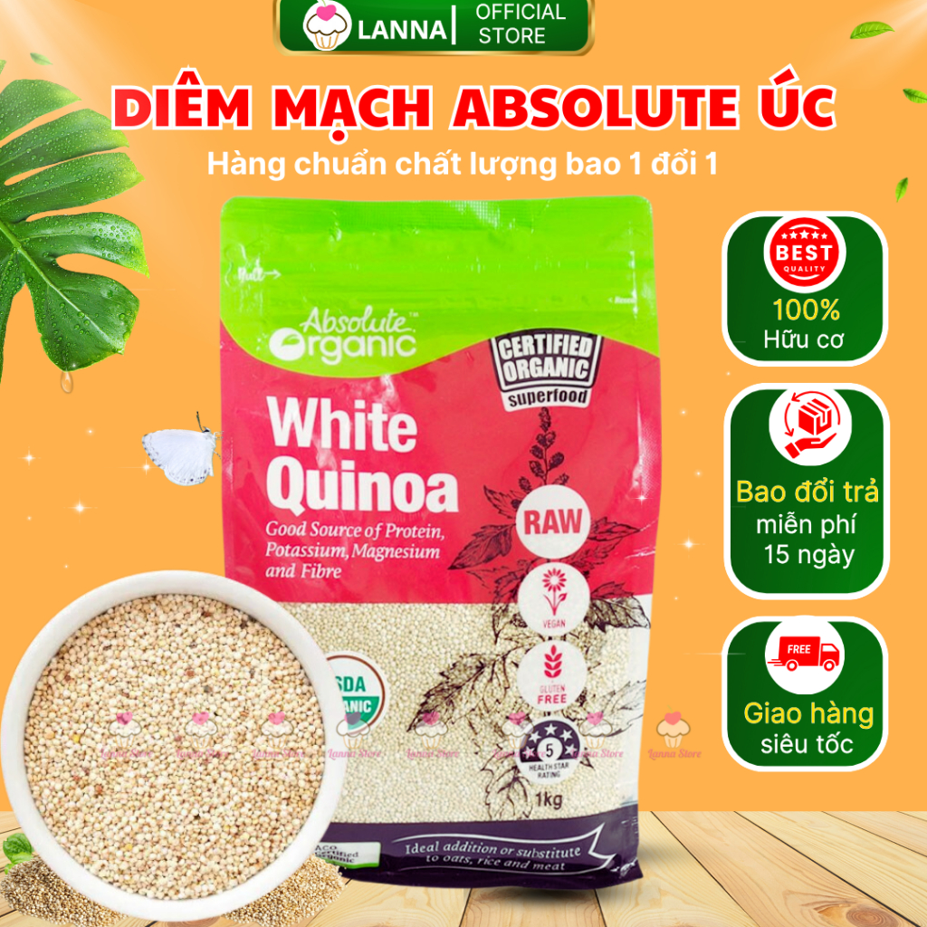   HÀNG CHUẨN CHẤT LƯỢNG  Hạt diêm mạch Organic Quinoa Absolute Organic Gói 1Kg - Úc 