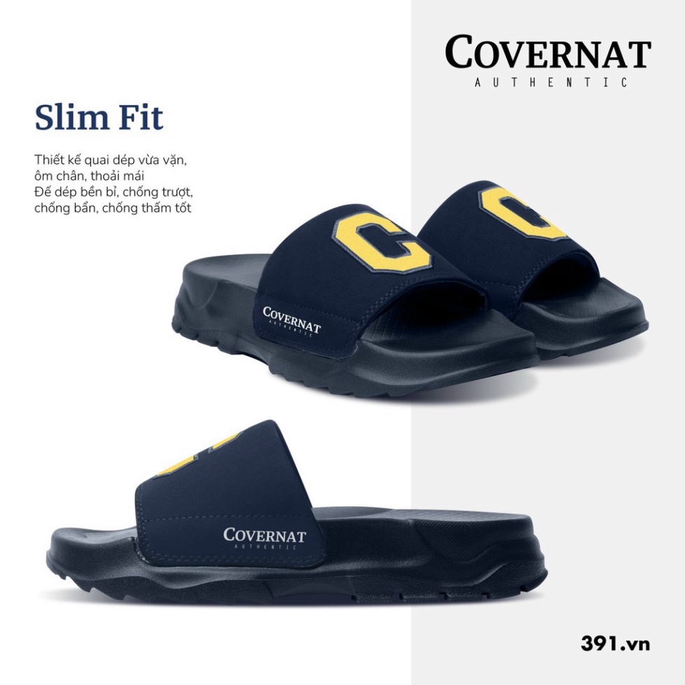 Dép nam nữ chữ C quai ngang, Dép Covernat màu đen vàng độn đế 4cm chống trượt  Lady official