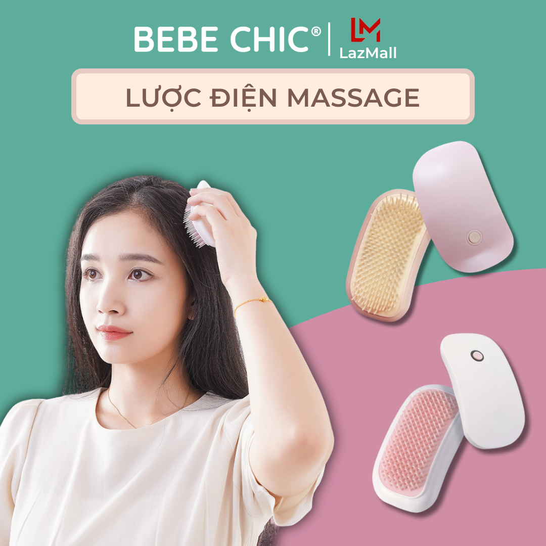Lược điện mini massage đầu, cổ, vai gáy giảm căng thăng bebechic tặng kèm pin