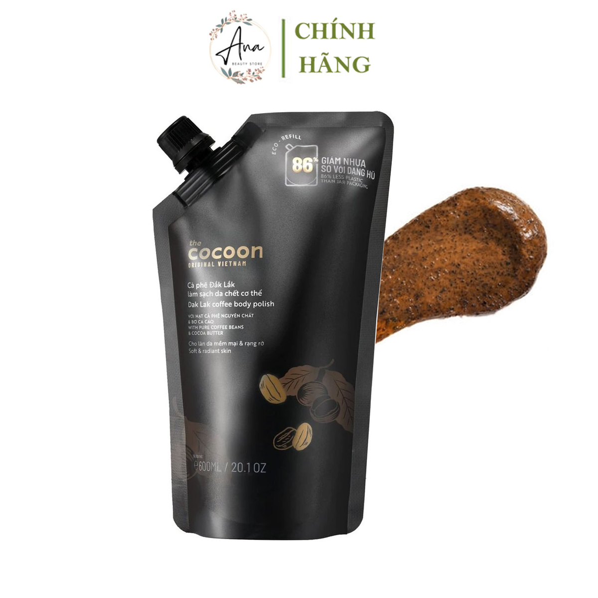 Cà phê tẩy da chết cocoon 200ml - 600ml làm sạch da chết dưỡng da trắng sáng đều màu