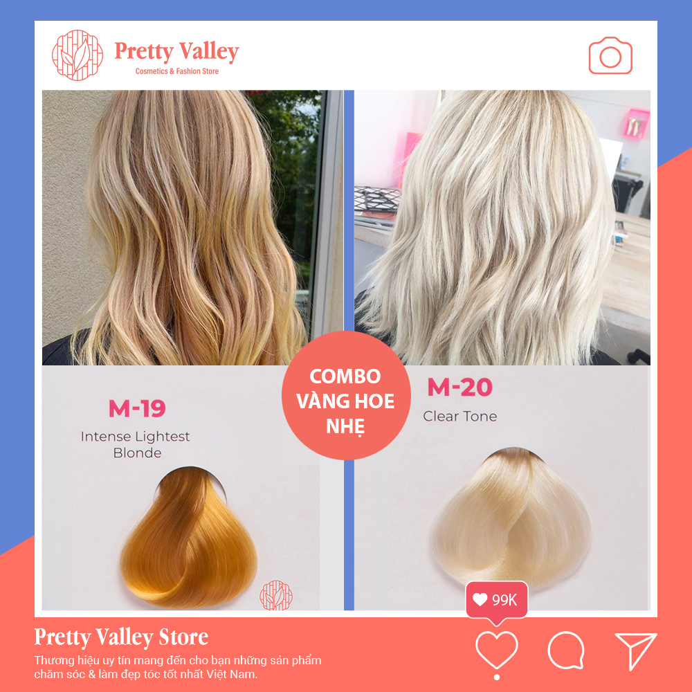 Combo thuốc nhuộm tóc màu vàng hoe nhẹ Molokai M19 (1 màu tẩy và 1 màu vàng hoe nhẹ) - Pretty Valley