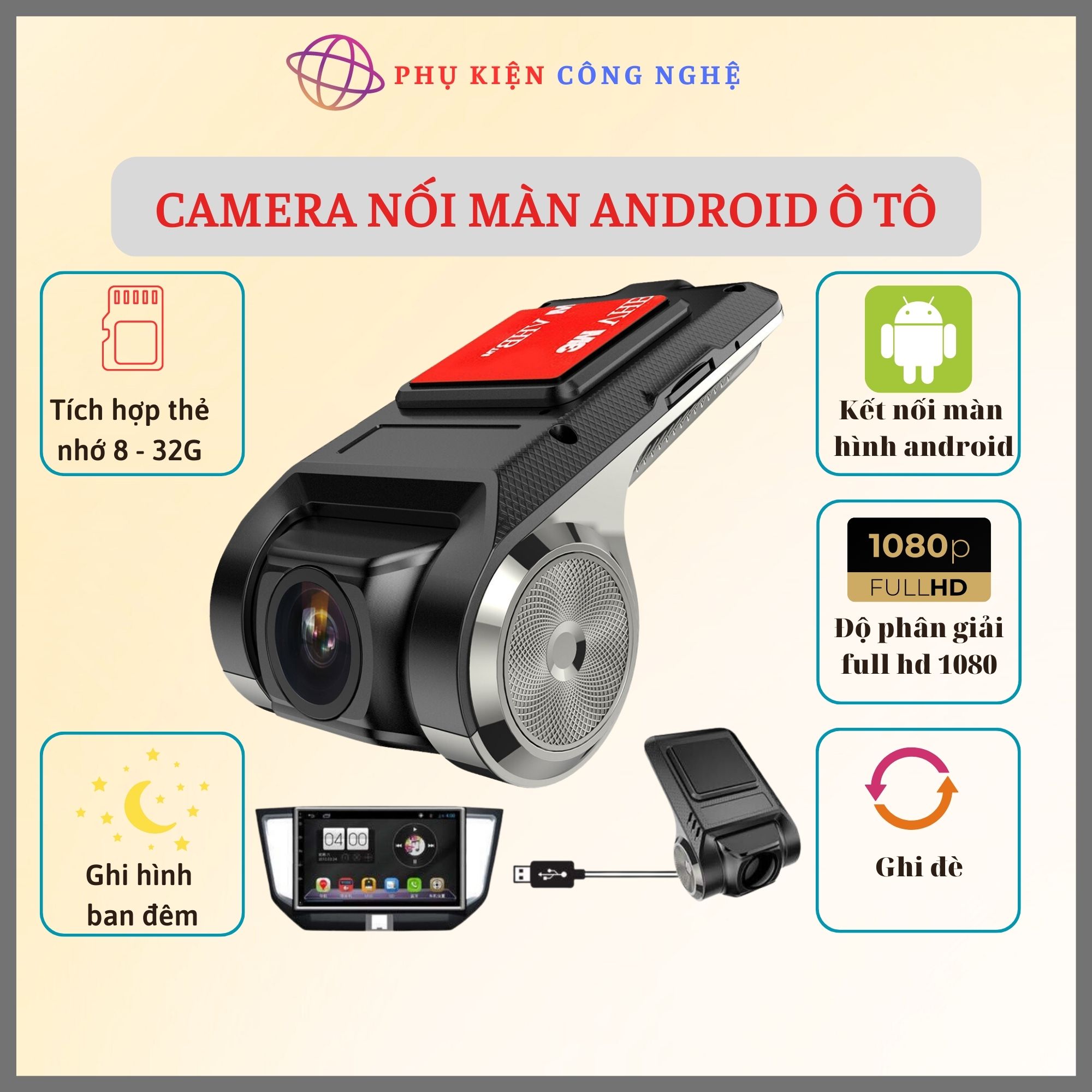 Bh 12 tháng camera hành trình ô tô full hd 1080, tích hợp màn hình android