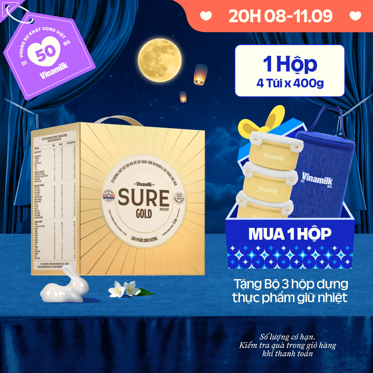 Sữa bột cho người lớn tuổi Vinamilk Sure Prevent 1600g (Hộp giấy) - bổ sung dinh dưỡng và tăng cường sức khỏe