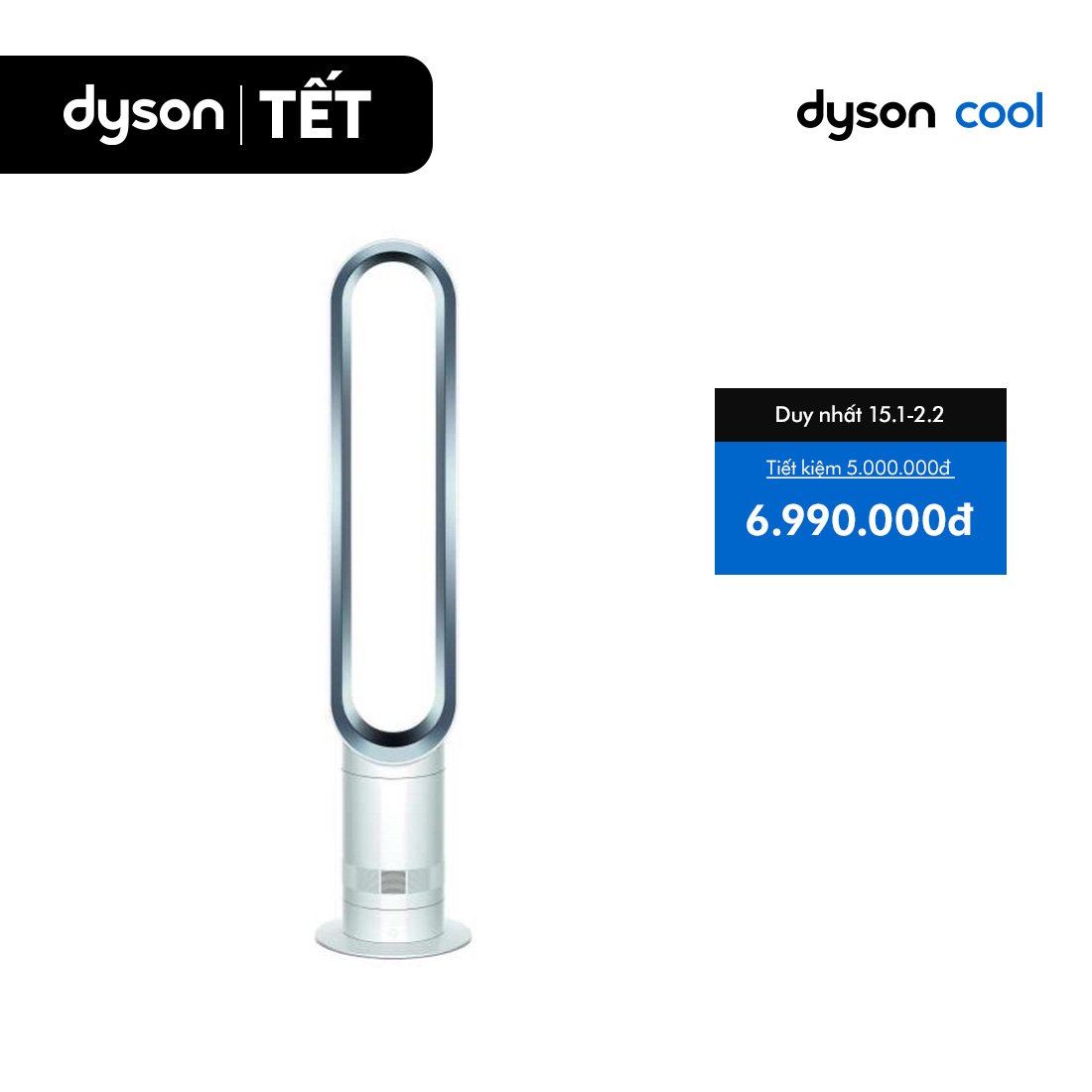 DUY NHẤT 1-3.1: VC 12% Tối đa 3 Triệu Quạt không cánh Dyson Cool AM07 Trắng Bạc