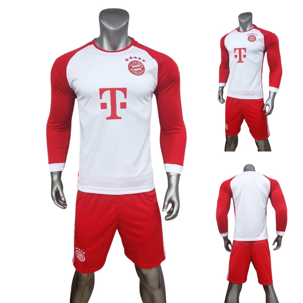 Quần áo bóng đá BAYERN MUNICH 2024 tay dài màu trắng đỏ CÓ IN tên số theo yêu cầu