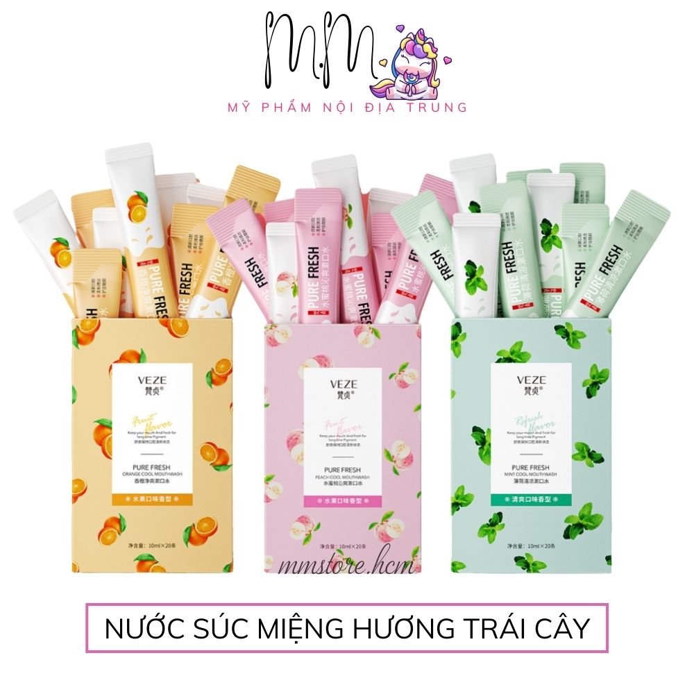Hộp 20 Gói Nước Súc Miệng Venzen Vị Đào, Cam, Bạc Hà Hơi Thở Thơm Mát Dài Lâu, Loại Bỏ Vết Ố Trên Răng, Hơi thở Có Mùi