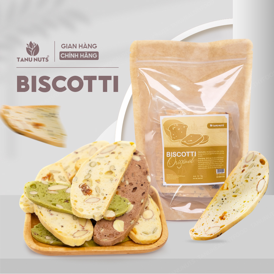Bánh biscotti TANU NUTS túi 250gr, bánh ăn kiêng giảm cân mix hạt dinh dưỡng tốt cho bà bầu, yoga.