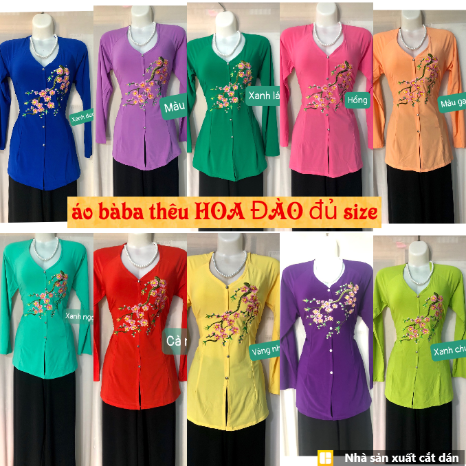 áo bà ba THÊU HOA ĐÀO (48-72kg mặc vừa)áo ko kèm quần