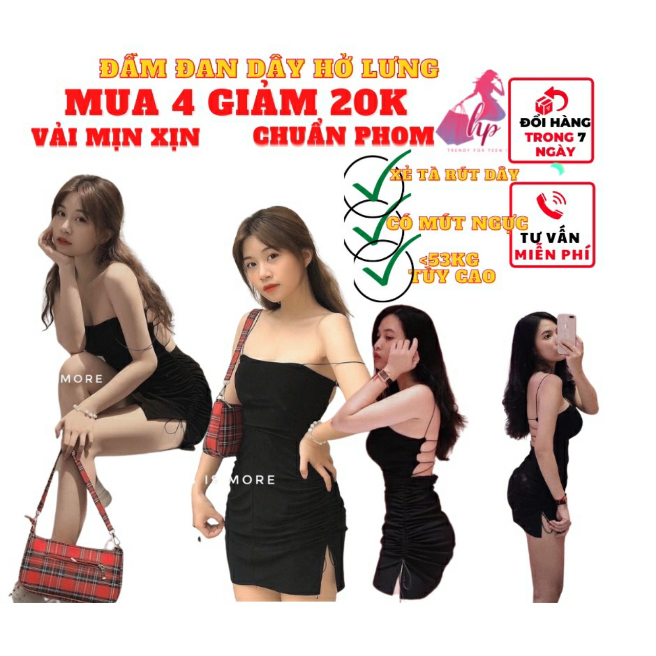 Váy đầm nữ 2 dây hở lưng đan xẻ tà rút thân ôm body chất thun cotton màu đen dự tiệc thời trang sexy 2022