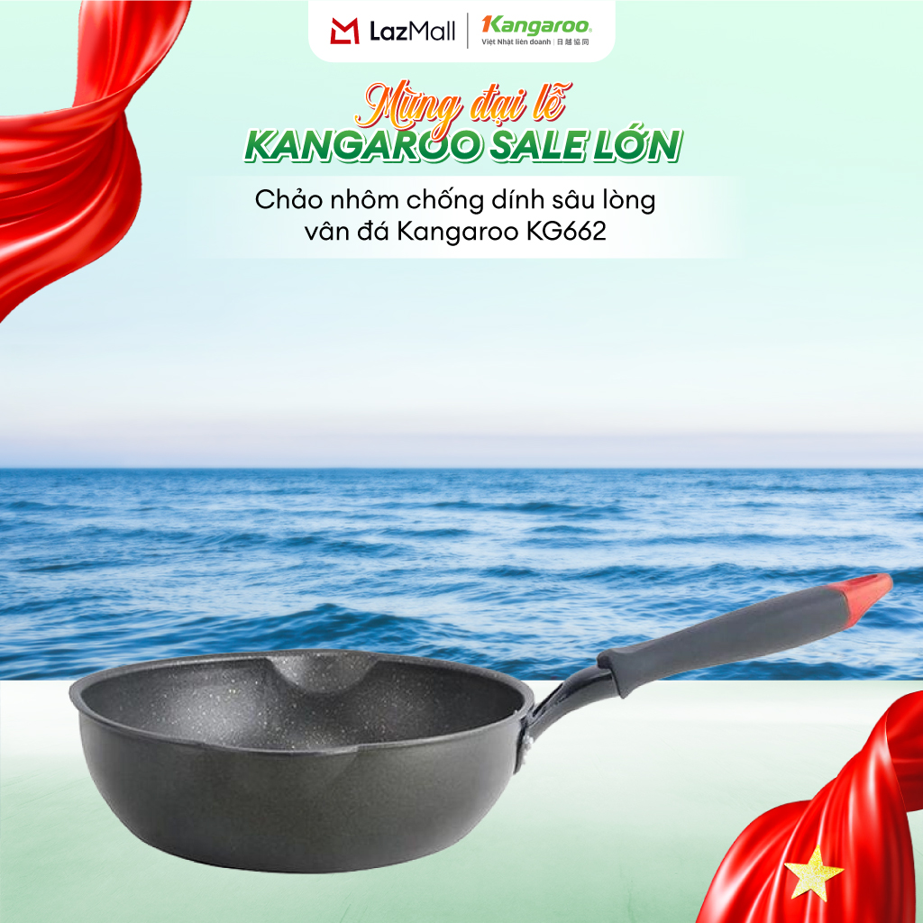 [Xả kho] Chảo nhôm chống dính sâu lòng vân đá Kangaroo KG662 - Hàng chính hãng