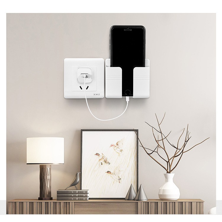 [PKTE] Kệ Đựng Remote Giá Để Điện Thoại Dán Tường Có Khe Dây Sạc