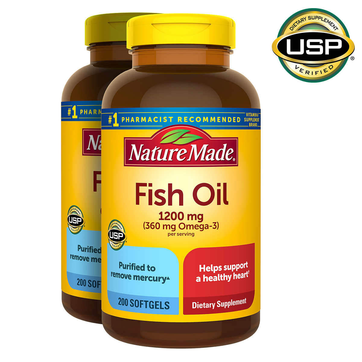 Dầu từ cá dầu Cá Nature Made Fish Oil 1200mg 360mg Omega 3 - 200 viên giúp sáng mắt, đẹp da