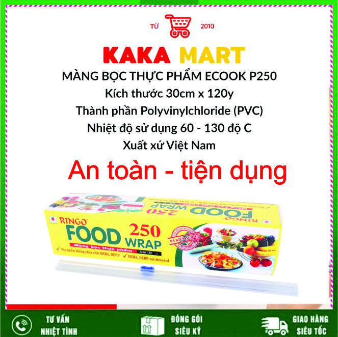 [HCM](SIZE LỚN)      Màng bọc thực phẩm - Ecook P250 (30cmx150Y) - Kèm theo dao cắt linh hoạt - ECOOK FOOD WRAP P250 Được làm từ PVC an toàn