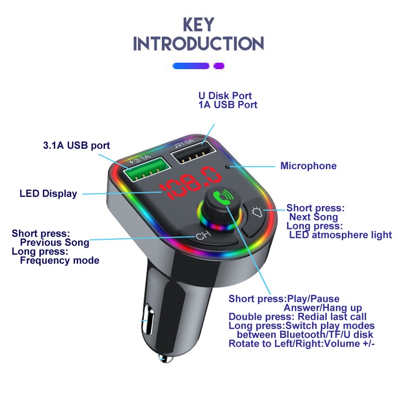 Tẩu sạc usb 3.1a bluetooth mp3 đài fm cho xe hơi
