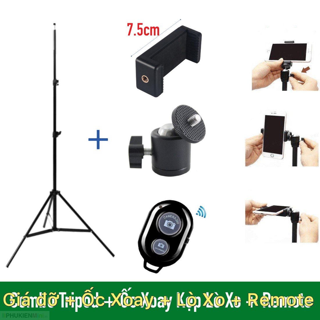Bộ tripod giá đỡ 3 chân siêu cao hỗ trợ chụp ảnh quay phim tiktok livestream kèm kẹp điện thoại và bấm remote bluetooth