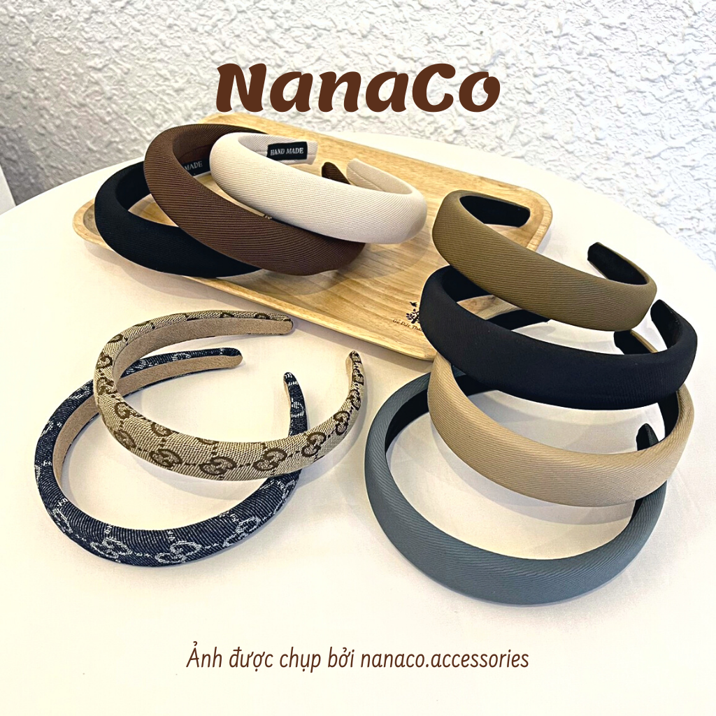 Bờm cài tóc nữ Hàn Quốc, mấn đội đầu, băng đô trơn chần bông bản to cao cấp NanaCo Accessories