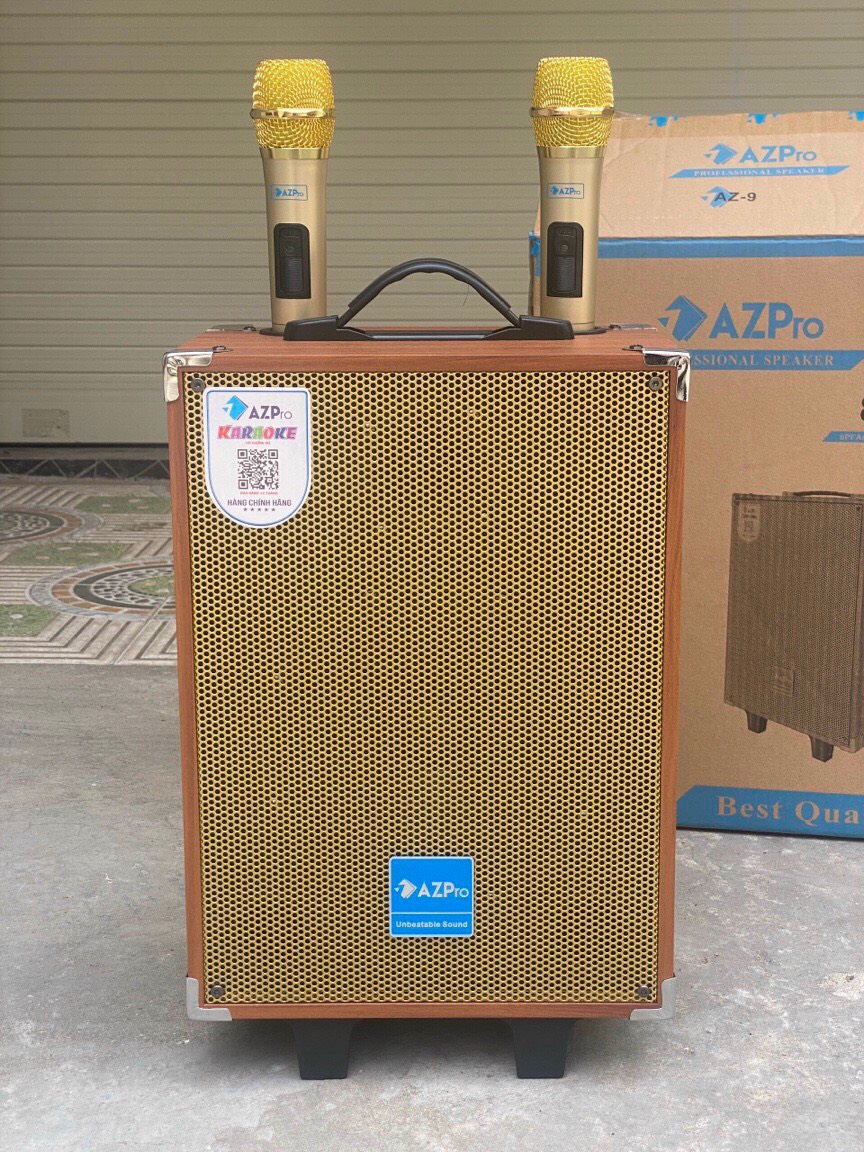 Loa kéo di động azpro az 9 - loa karaoke xách tay giá rẻ - loa kẹo kéo công suất lớn - loa nghe nhạc bluetooth - thiết kế mạnh mẽ vỏ gỗ bọc da tổng hợp, sang trọng, loa bass chắc