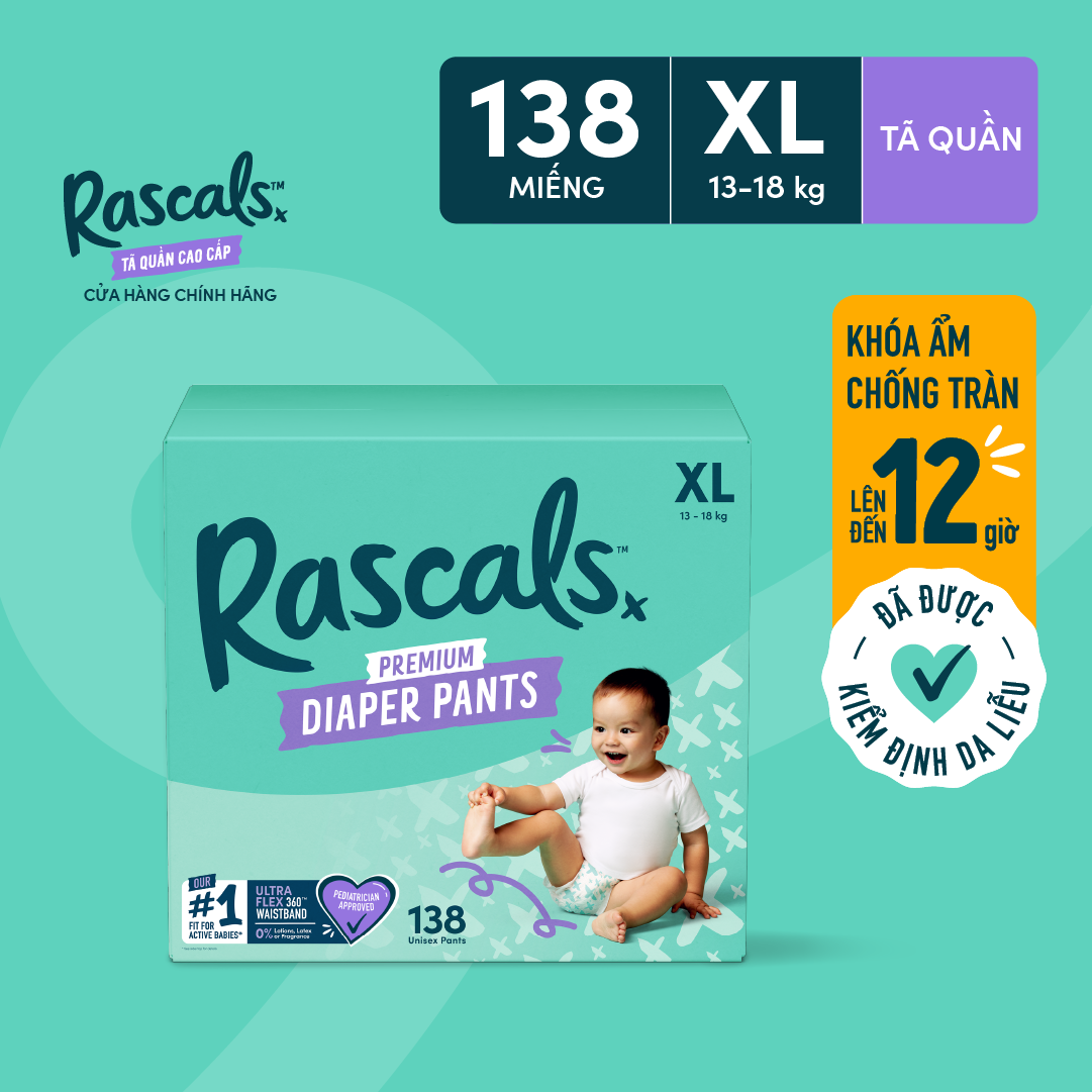 Thùng 3 bịch Tã/Bỉm Quần Rascal + Friends Size XL (13-18kg) 138 miếng