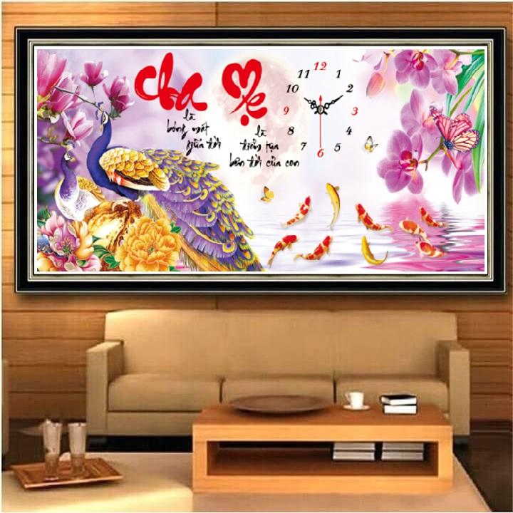 Tranh đính đá cha mẹ đồng hồ lv080 kích thước 110*50cm