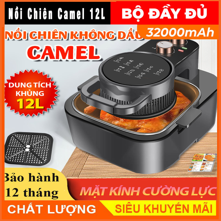 Nồi chiên không dầu camel 12 lít có mặt kính kiểm soát nướng, nồi chiên công suất lớn chiên luôn con gà 5kg ,đa chức năng ,nồi chiên không dầu giá rẻ