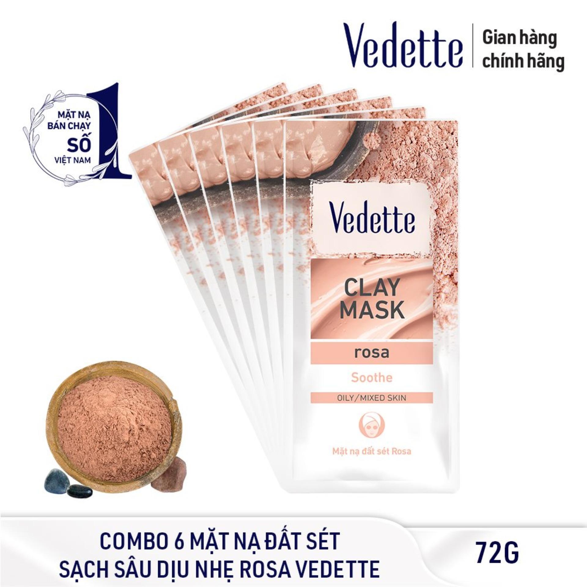 Combo 6 mặt nạ đất sét rosa sạch sâu dịu nhẹ vedette 12g x 6