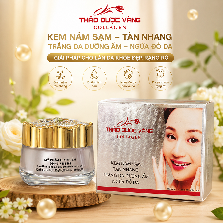 Kem Đa Chức Năng Nám Sạm Tàn Nhang Thảo Dược Vàng Collagen 8g