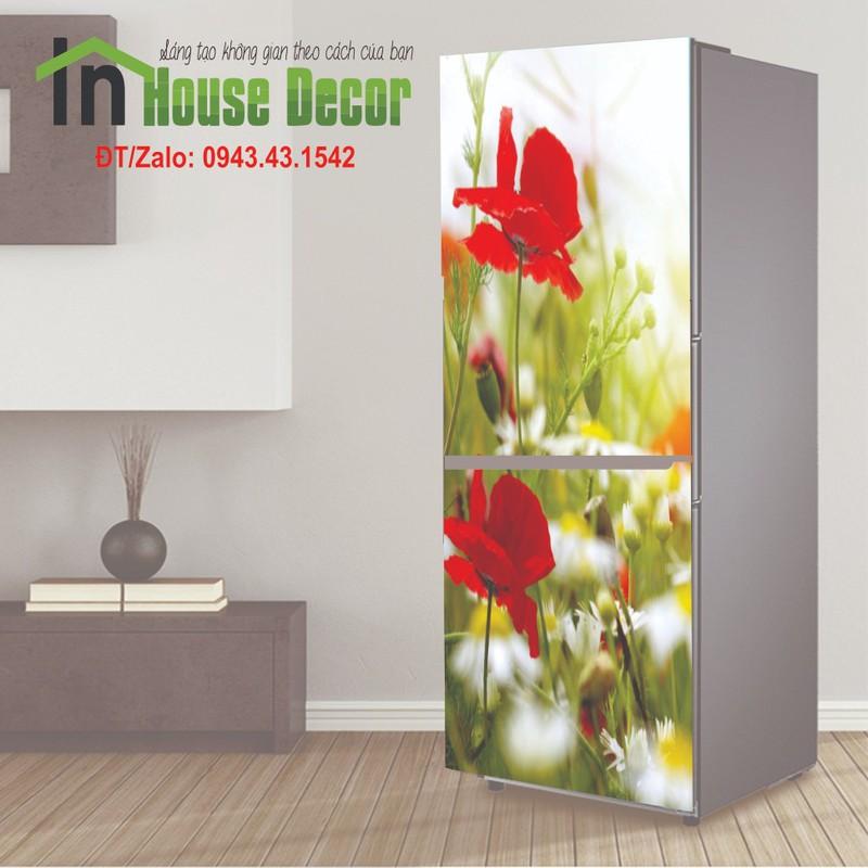 Decal tủ lạnh  Giấy dán tủ lạnh Vườn hoa đỏ - Decal dán tủ lạnh máy giặt kệ tường tủ quần áo, decal dán, giấy dán, trang trí nội thất, giấy dán nội thất, trang trí nhà cửa