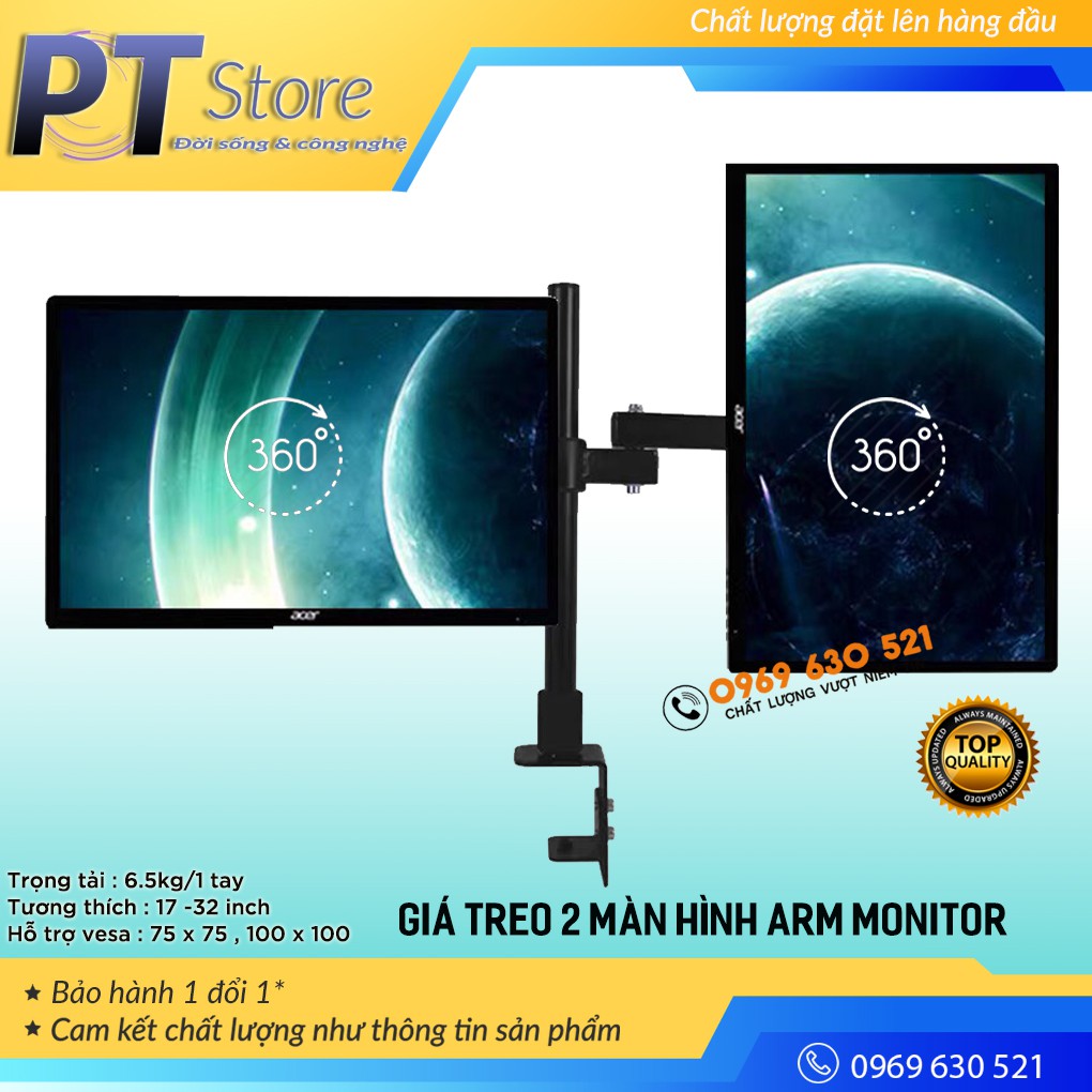 Giá treo màn hình - Giá treo 2 màn hình Arm Monitor - Xoay 360 độ