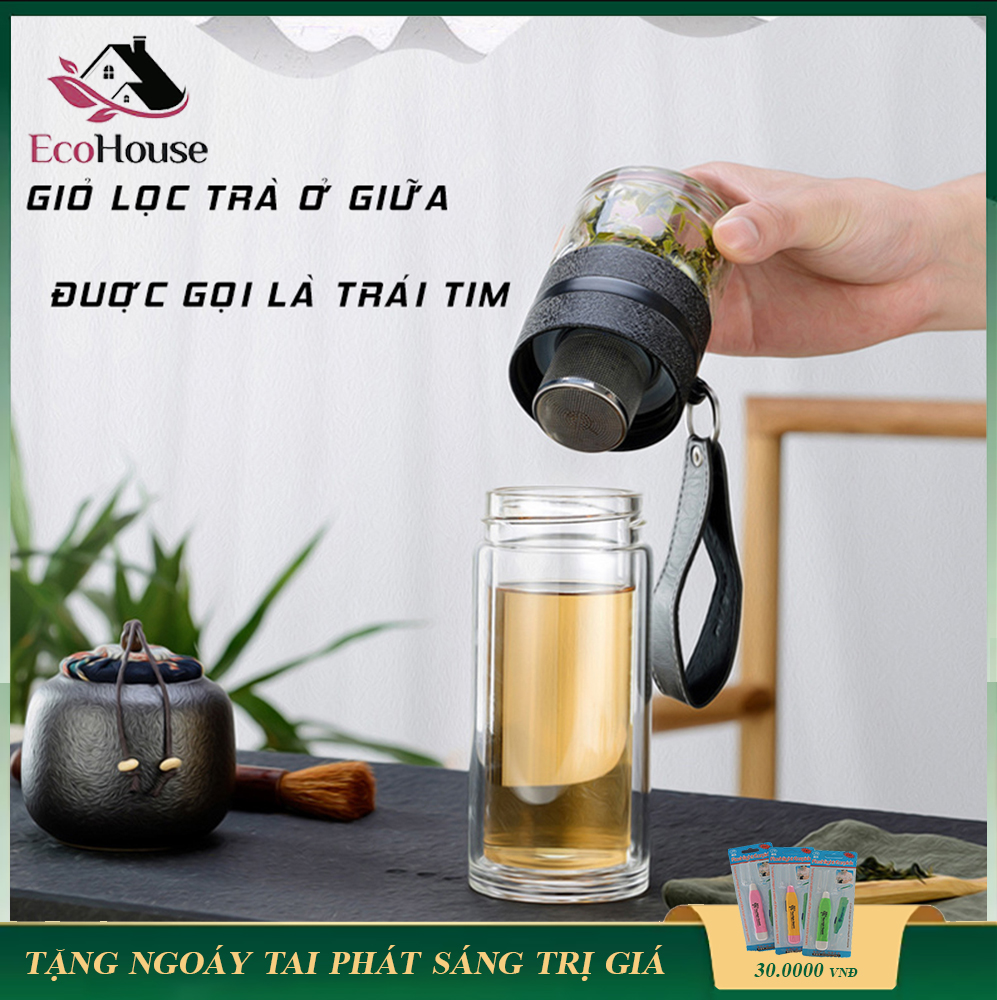 Bình giữ nhiệt kèm bộ lọc pha trà làm bằng thủy tinh 2 lớp thủy tinh, có kèm ly cao cấp, lỗi đổi mới trong 7 ngày đầu nhận hàng