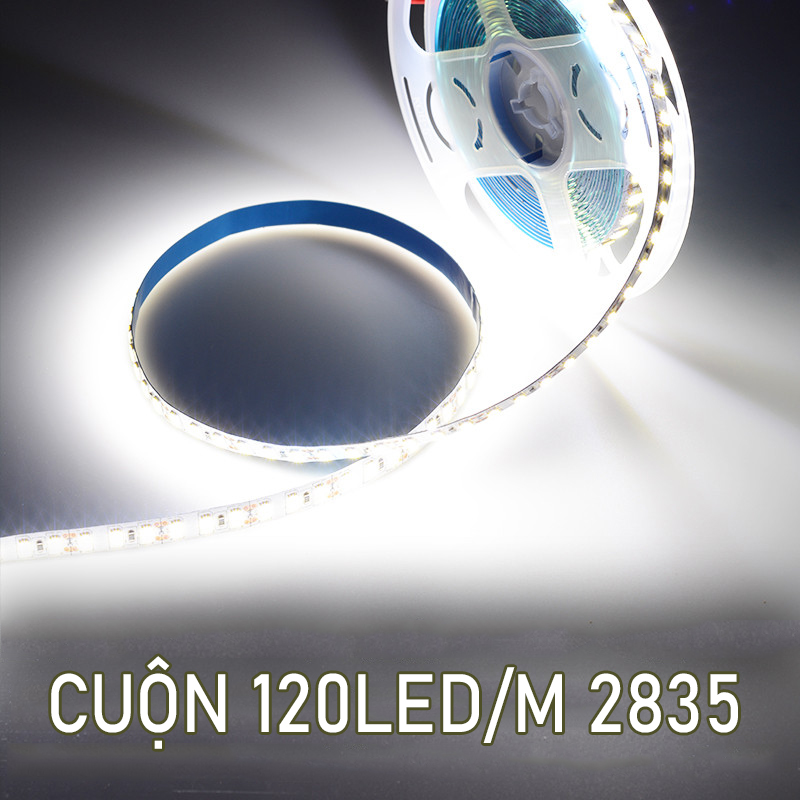 Led dán 12v cuộn 5m 120 led/m Led dán trang trí kệ tủ trang trí bếp Led dây dán 2835 dùng điện 12V 120 led/m trang trí trong nhà