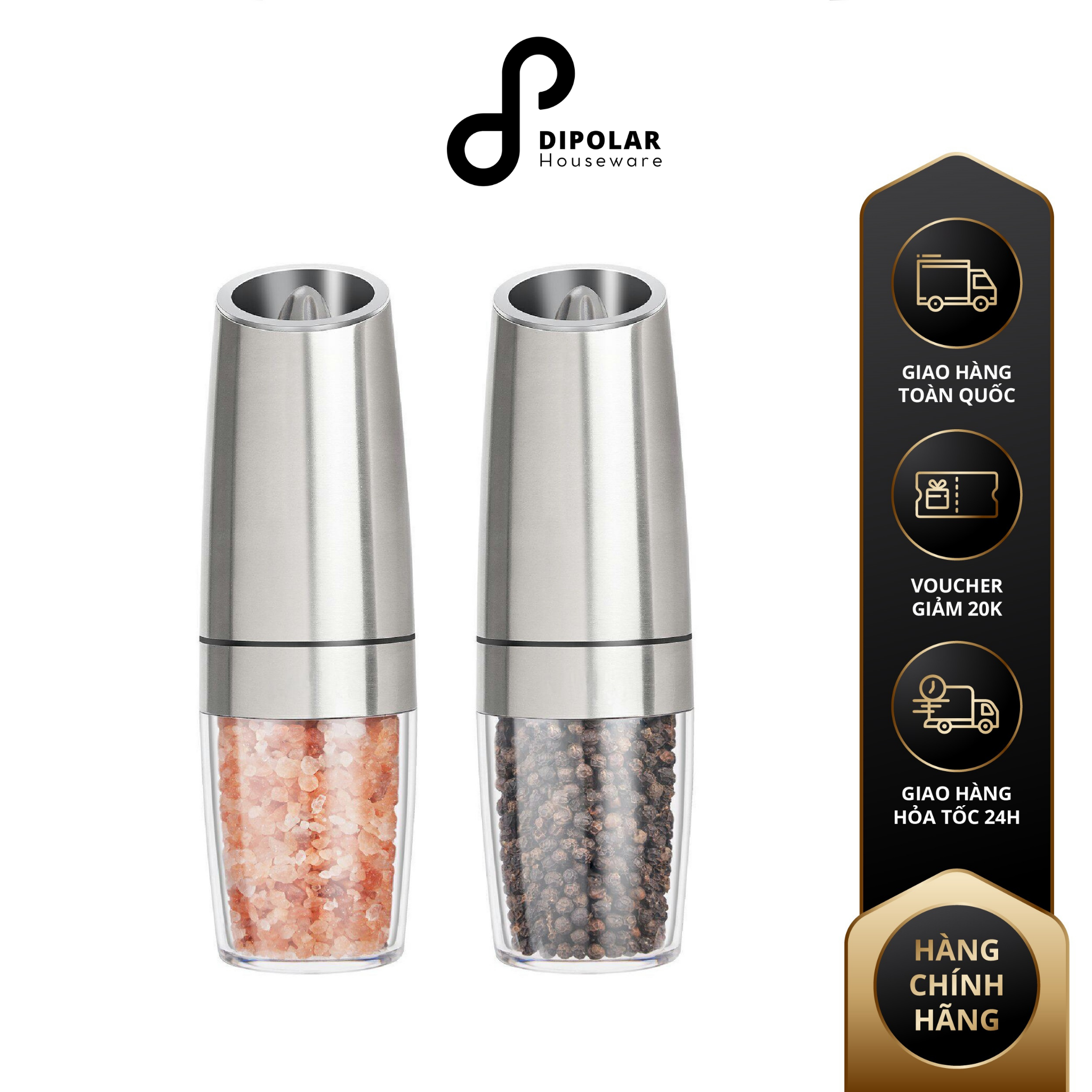 Máy Xay Tiêu Cầm Tay Tự Động DIPOLAR Có Đèn Led Sử Dụng Pin Lõi Mài Bằng Gốm Cao Cấp - DMXT01