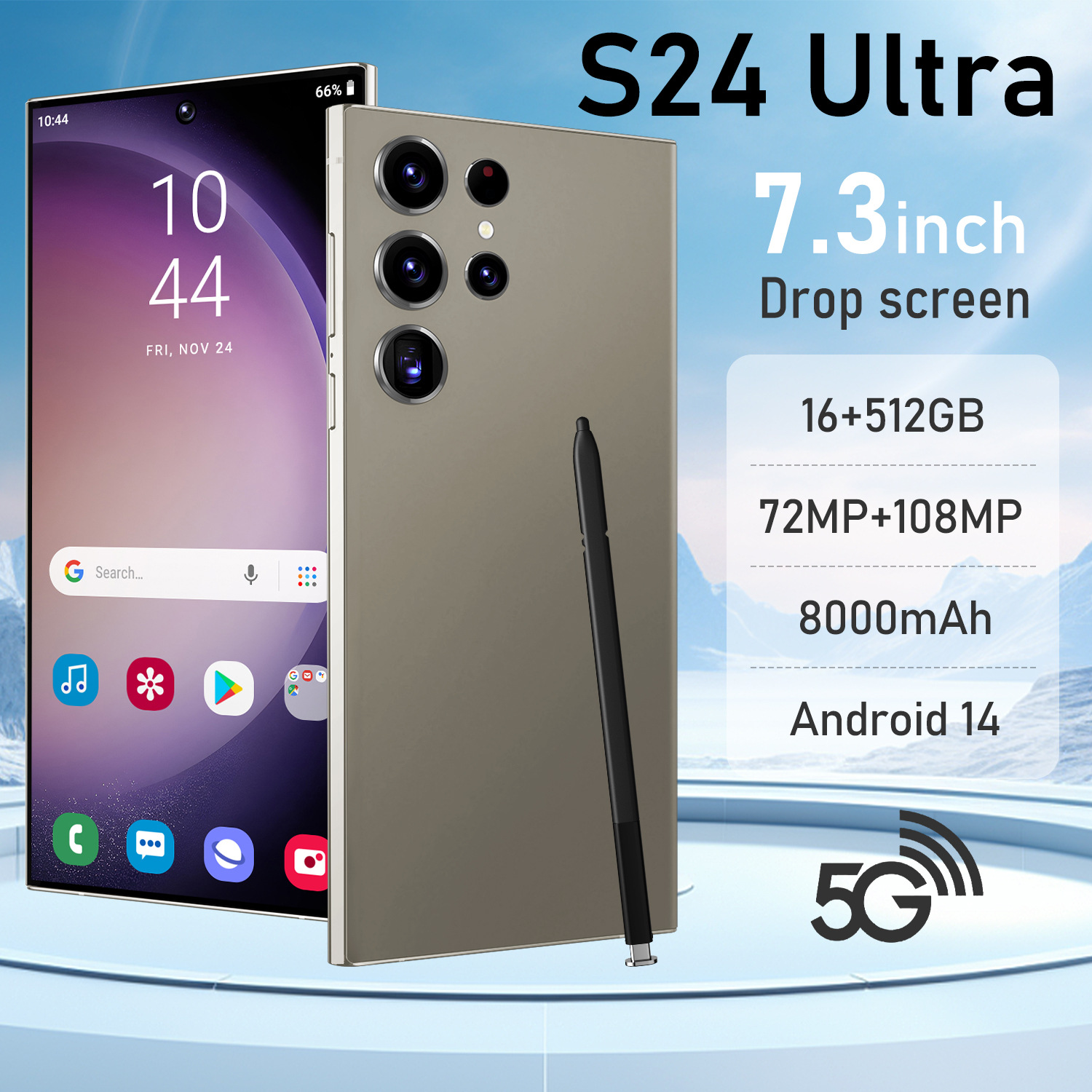 NEW S24 Ultra điện thoại thông minh 7.3 inch Android 3G/4G/5G giá rẻ 16GB/512GB 8000mAh Toàn màn hình điện thoại rẻ cho học sinh Hai SIM Với bút