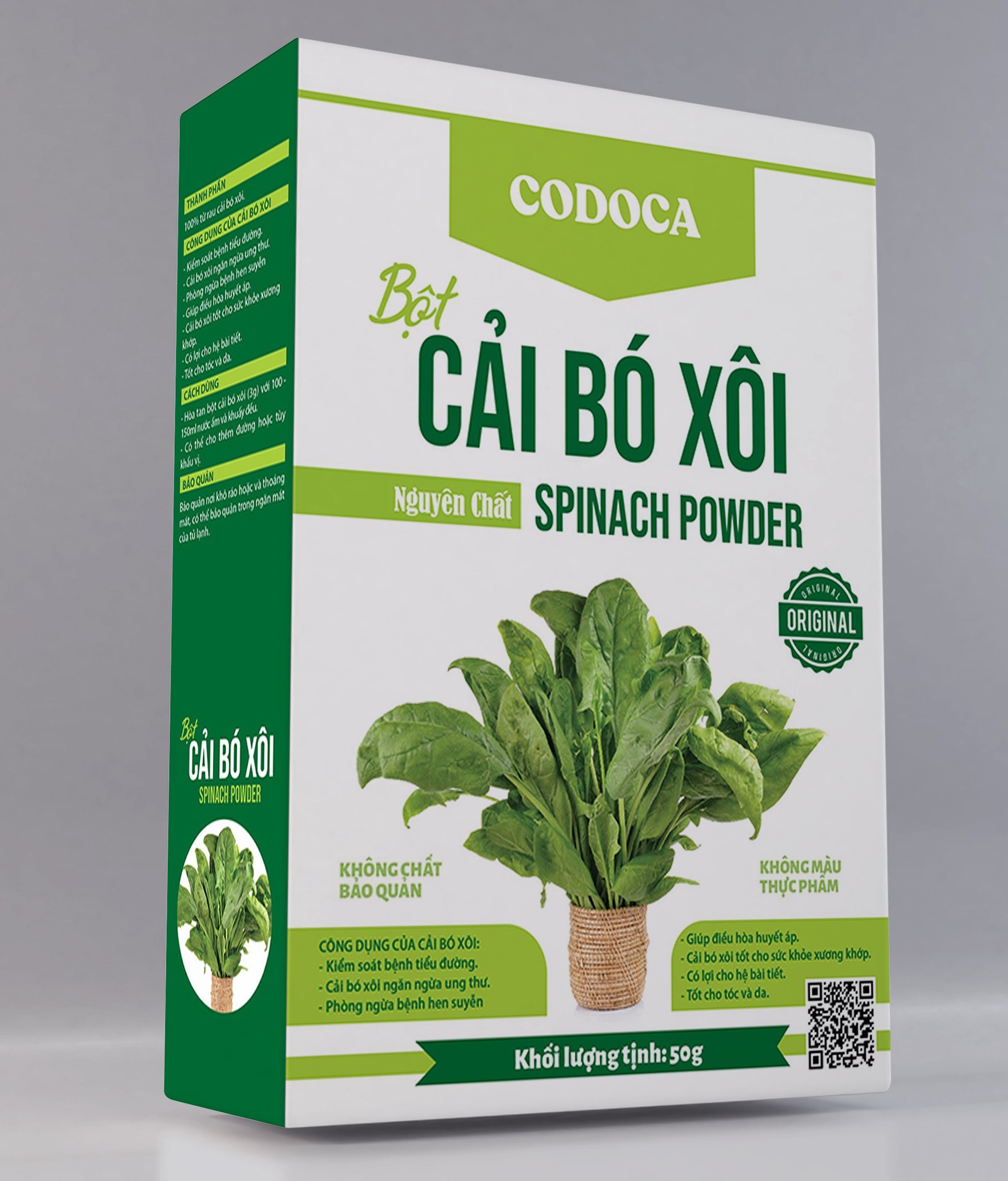 Bột cải bó xôi nguyên chất codoca hộp 20 túi x 2.5g - spinach powder
