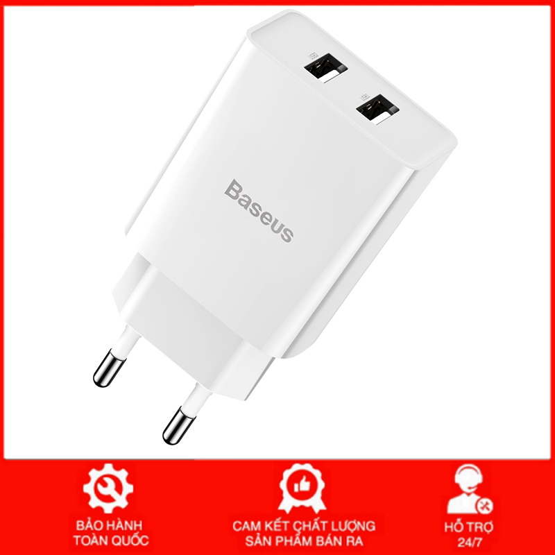 Củ sạc Baseus 2 cổng USB suất 10,5W củ sạc nhanh 2.1A cho điện thoại thông minh - máy tính bảng