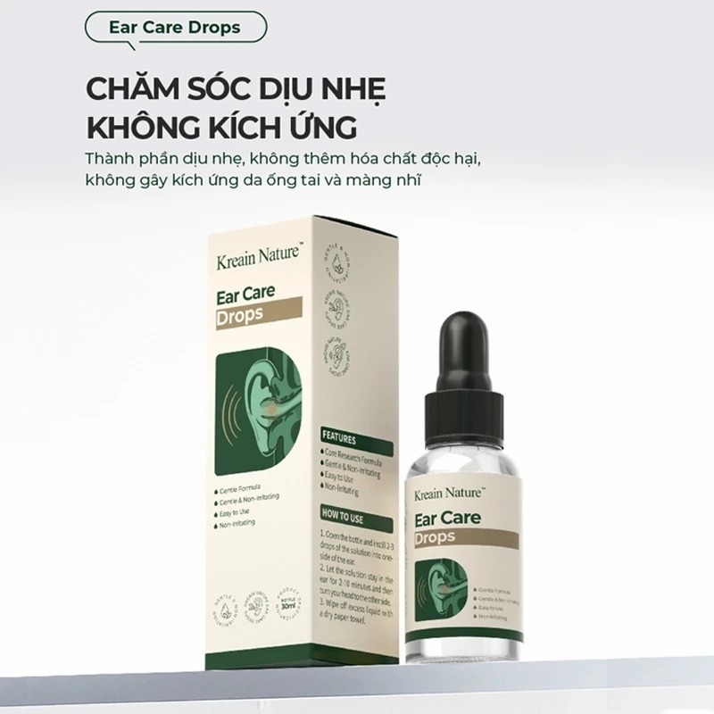 Kreain Nature Ear Care Drops | Dung Dịch Nhỏ Tai Thiên Nhiên | Hỗ Trợ Ù Tai, Ngứa Tai, Làm Sạch Tai