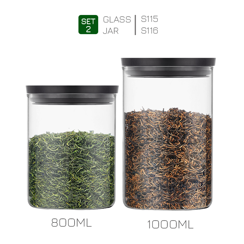 Bộ 2 lọ thủy tinh đựng thực phẩm cao cấp nắp kín hơi S115-S116 - Set 2 hũ thủy tinh chịu nhiệt chứa trà cafe làm Quà Tặng Samahome Shop