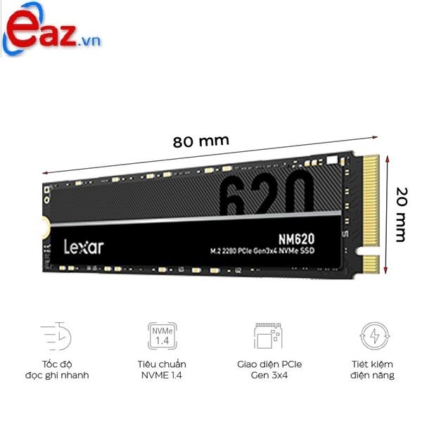 Ssd 256gb nvme pcie lexar nm620 m.2 2280 hàng chính hãng