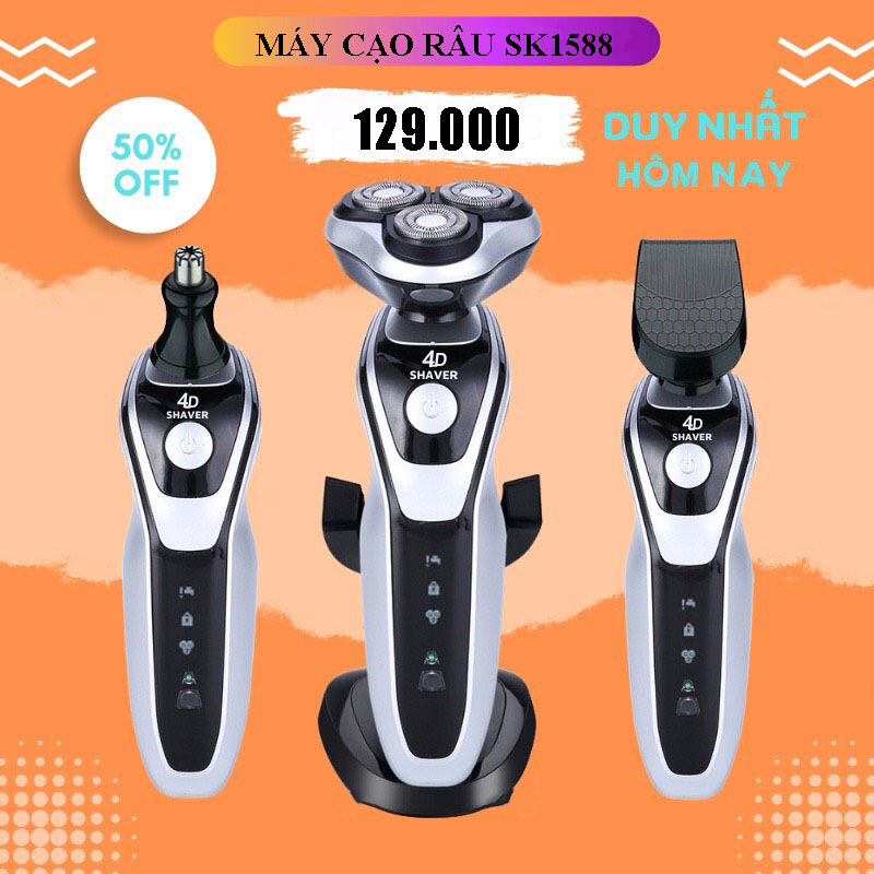 Máy cạo râu SHAVER SK 1588 đa năng 3 lưỡi kép tự mài sắc, cạo sát sạch êm - Mideer home