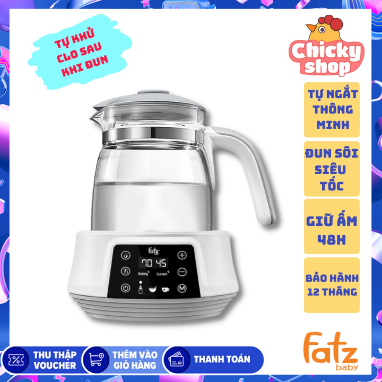 Máy đun nước pha sữa, khử clo điện tử quick 5 fatzbaby