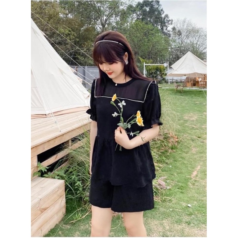 Set bộ babydoll phối lưới Big size dành cho khách ngoại cỡ từ 60-90 ký