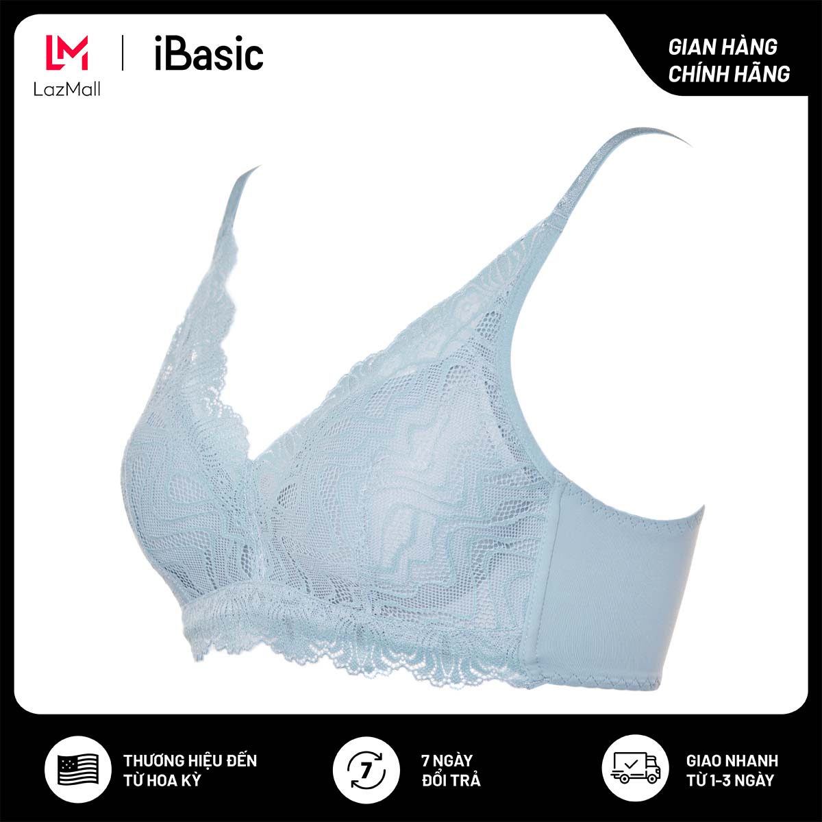 Áo ngực mút mỏng không gọng phối ren iBasic BRAY093