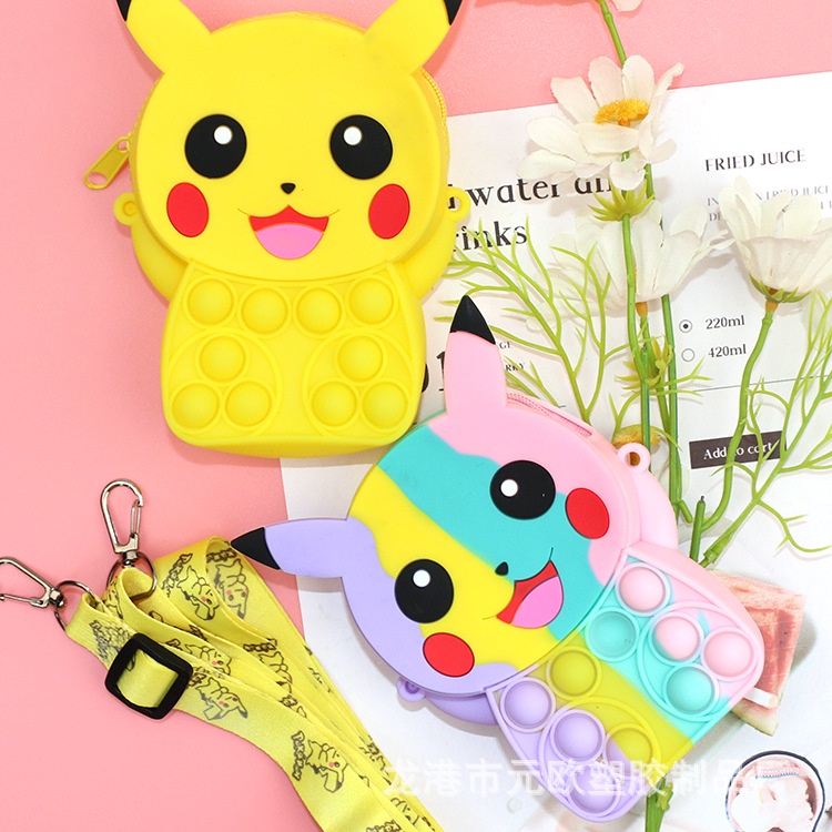 Túi đeo chéo cho bé trai gái, túi popit silicon cute hình thú trẻ em Pikachu