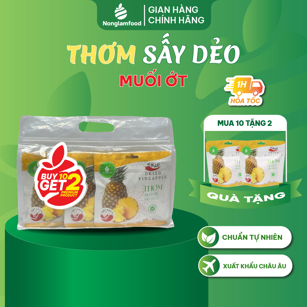 [Mua 10 tặng 2] Combo 10 thơm muối ớt sấy dẻo Nonglamfood 75g | Ăn vặt tốt cho sức khỏe | Healthy Snack