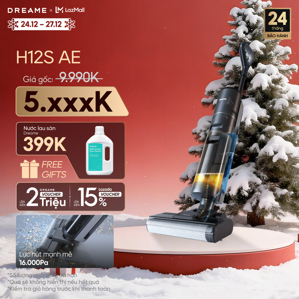 Máy Lau Sàn Hút Bụi Thông Minh Không Dây Cầm Tay Dreame H12S AE H12 Pro - Bản quốc tế - Bảo hành 24 tháng